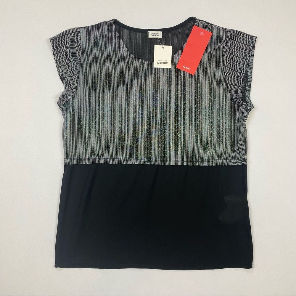 NWT‎ Pimkie French Striped Glitter Sheer Blouse
